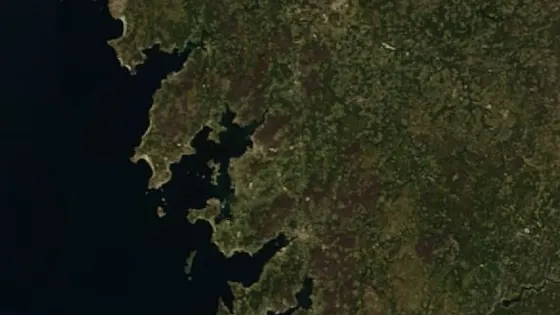 Superficie quemada del incendio de Ola de incendios de Galicia (agosto 2006) vista por satélite