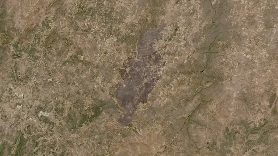 Superficie quemada del incendio de Guarda (Rochoso) vista por satélite
