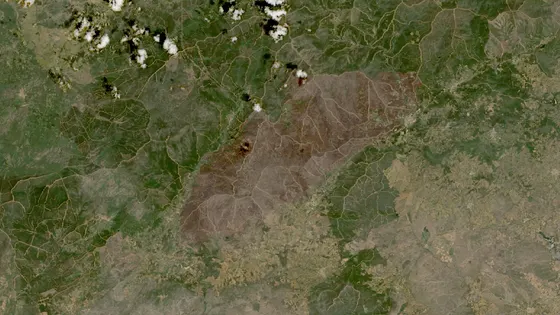 Superficie quemada del incendio de Las Hurdes / Sierra de Gata vista por satélite