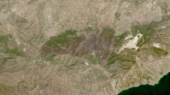 Superficie quemada del incendio de Sierra de Mijas vista por satélite