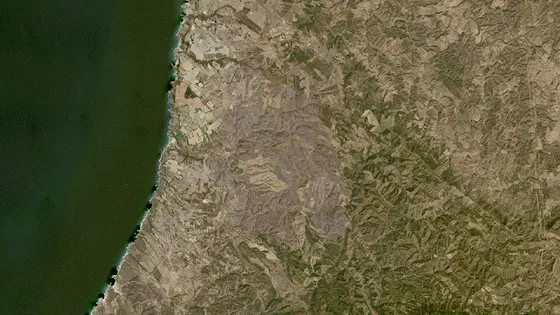 Superficie quemada del incendio de Odemira (São Teotónio) vista por satélite