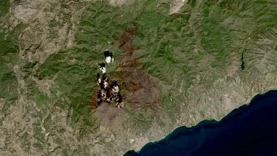 Superficie quemada del incendio de Sierra Bermeja vista por satélite