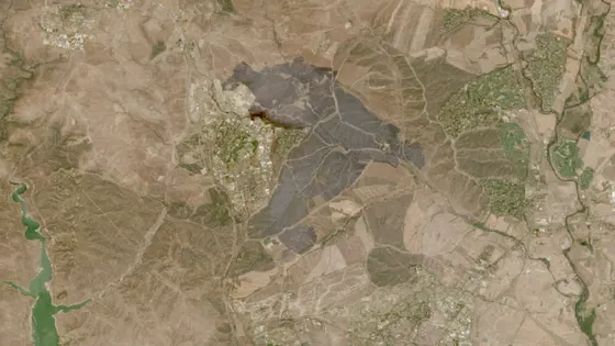 Superficie quemada del incendio de Tres Cantos vista por satélite